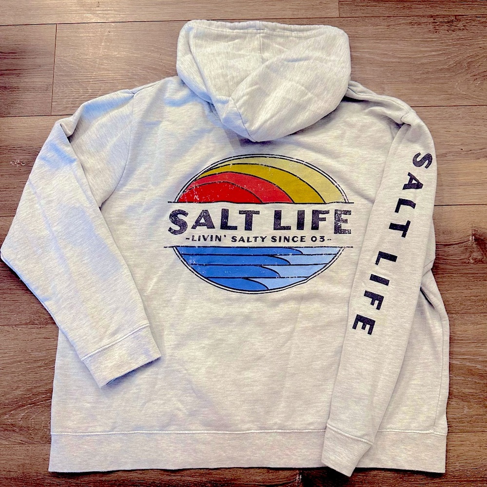Salt Life Women’s Hoodie Sweatshirt Light Grey Beach